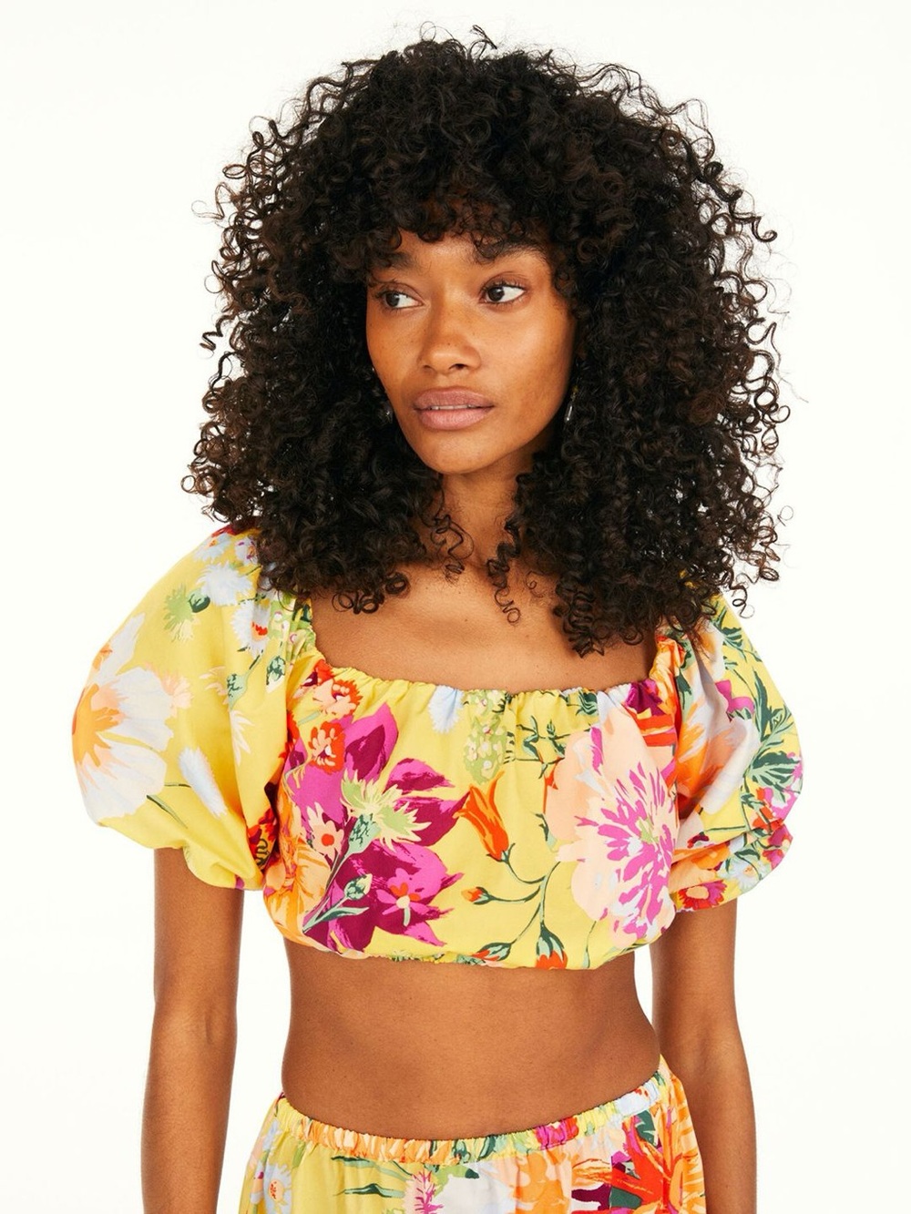 H&M Yellow Floral Puff-Sleeve Crop Top